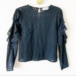 Line and dot lace ruffle long sleeve top size small